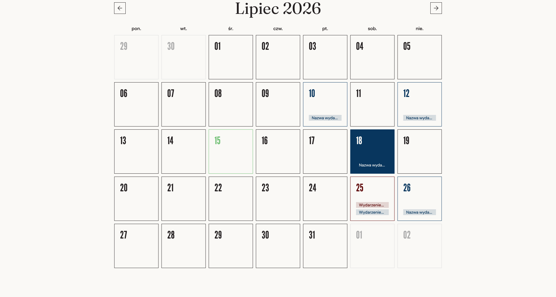 Kalendarz wydarzeń — lipiec 2026